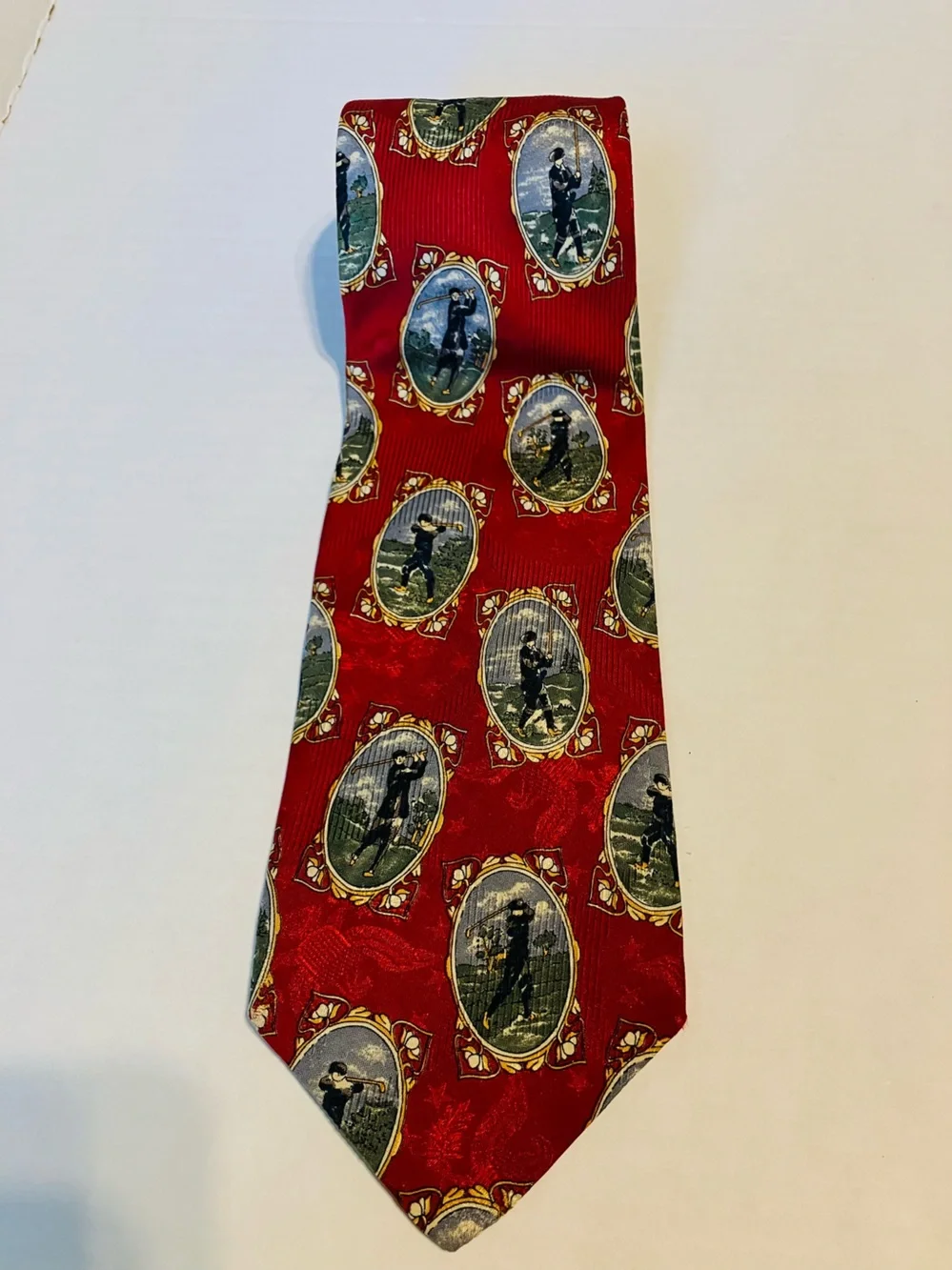 Robert Talbott Red Silk Golf Scene Tie made in USA